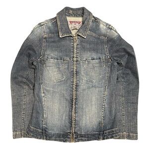 Vintage 90s Silver Faded Denim Bomber Double Zip Jacket